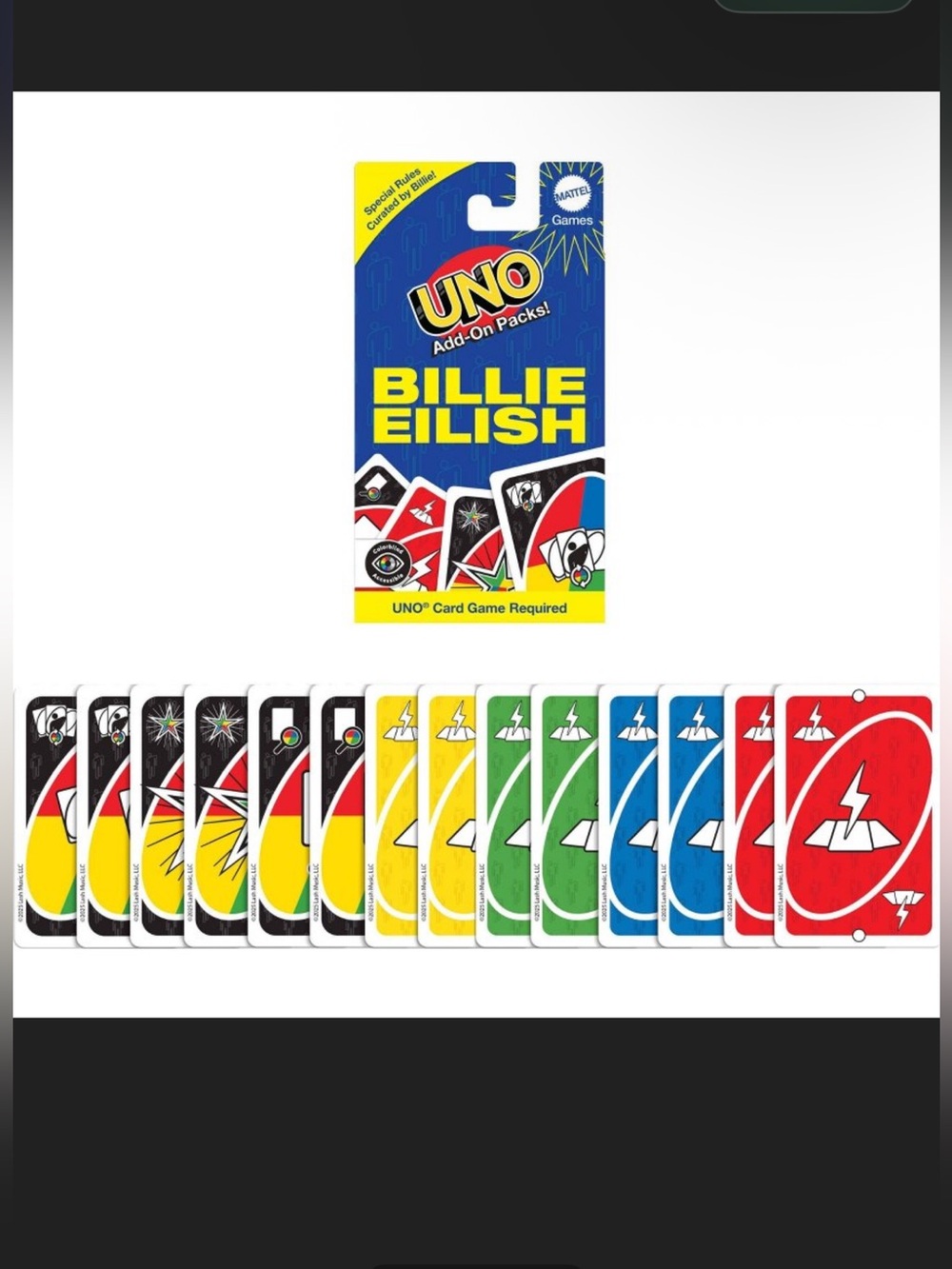 UNO - Billie Eilish Add On Pack - Brand New/Unopened - 16 Cards & Special Rules